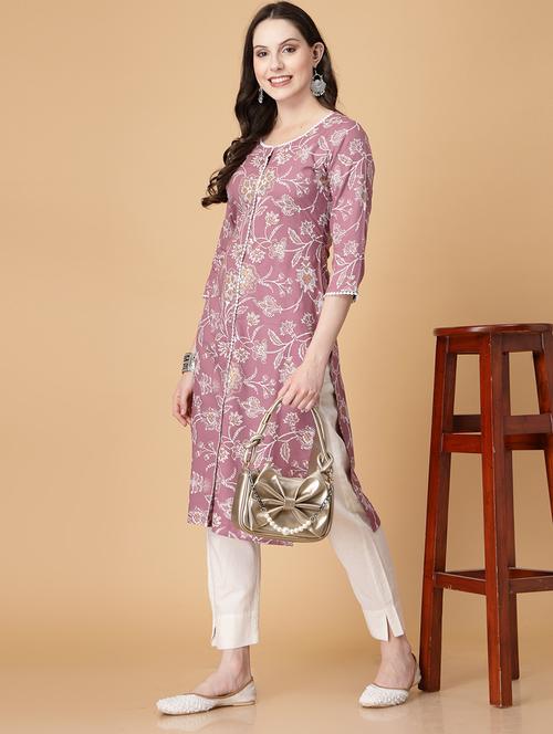 women printed three quarter sleeve straight kurti - 22040899 - Standard Image - 0