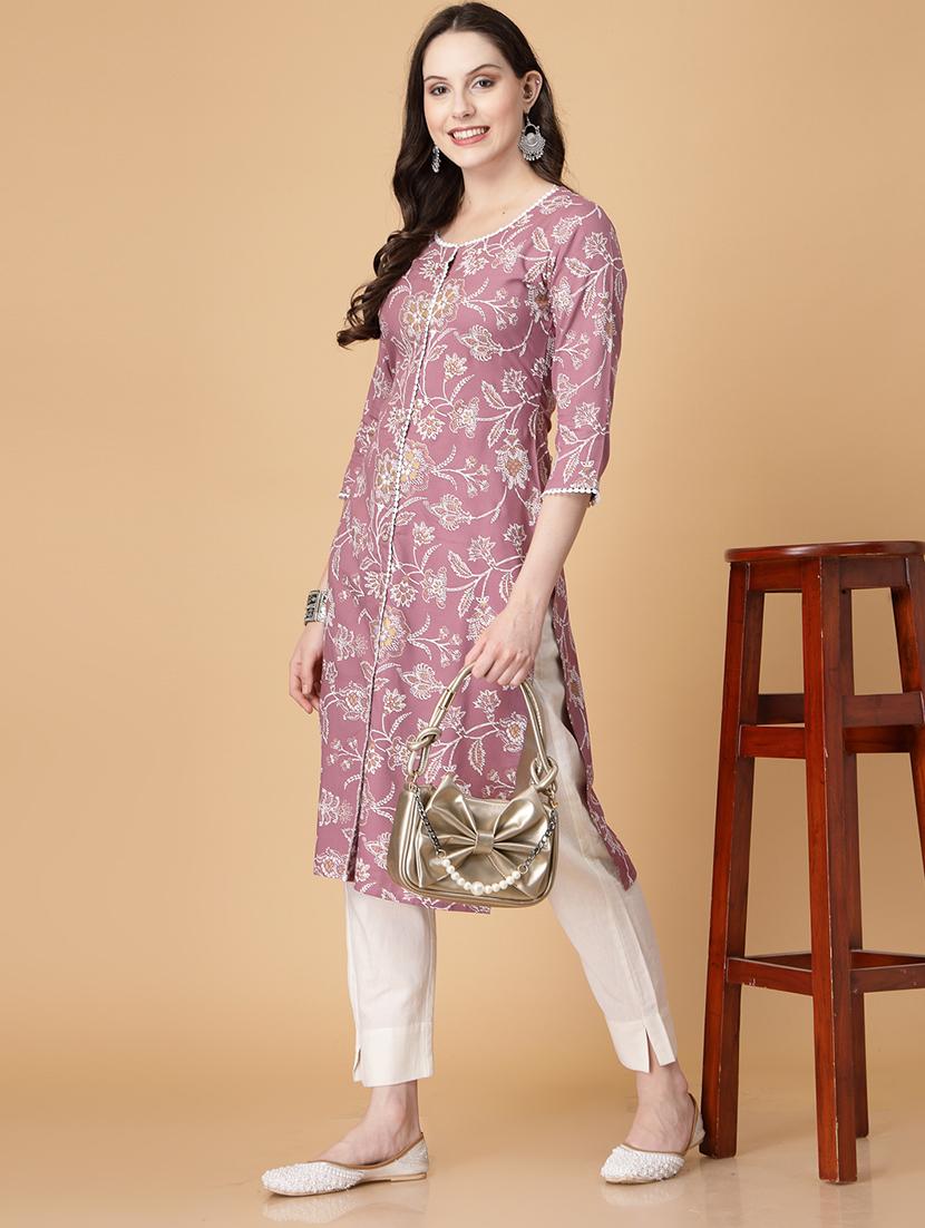 women printed three quarter sleeve straight kurti - 22040899 - Zoom Image - 0