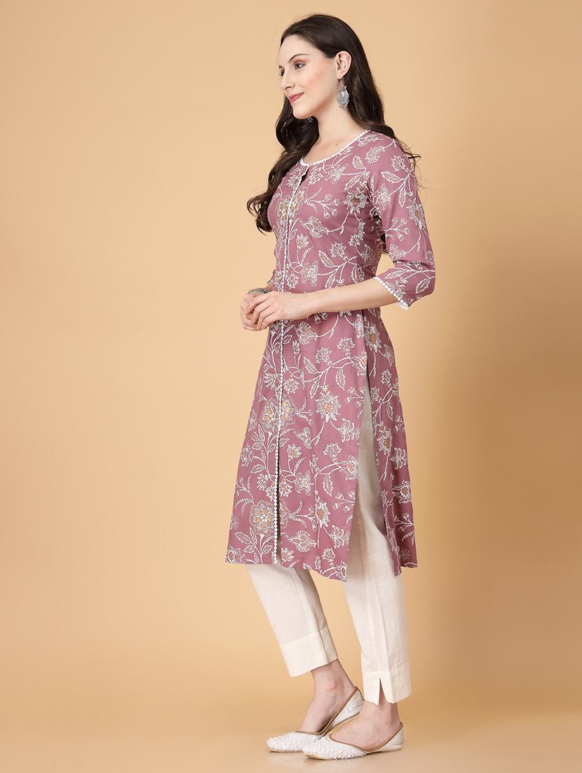 women printed three quarter sleeve straight kurti - 22040899 - Standard Image - 3