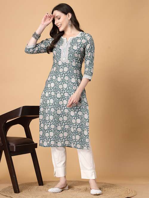 women printed three quarter sleeve straight kurti - 22040900 - Standard Image - 0