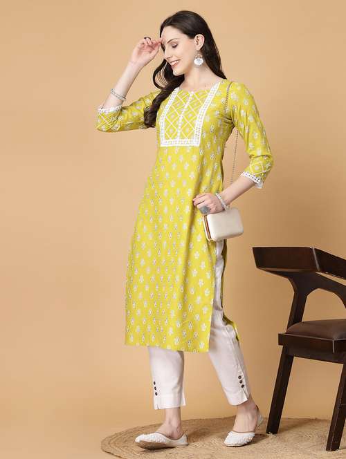 women printed three quarter sleeve straight kurti - 22040903 - Standard Image - 0