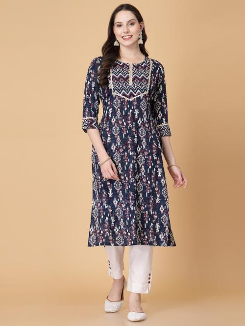 women printed three quarter sleeve straight kurti - 22040905 - Standard Image - 0