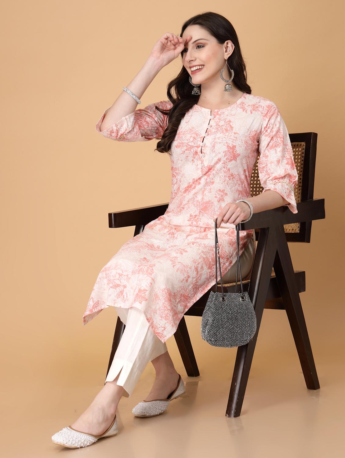 women printed three quarter sleeve straight kurta - 22040906 -  Zoom Image - 0