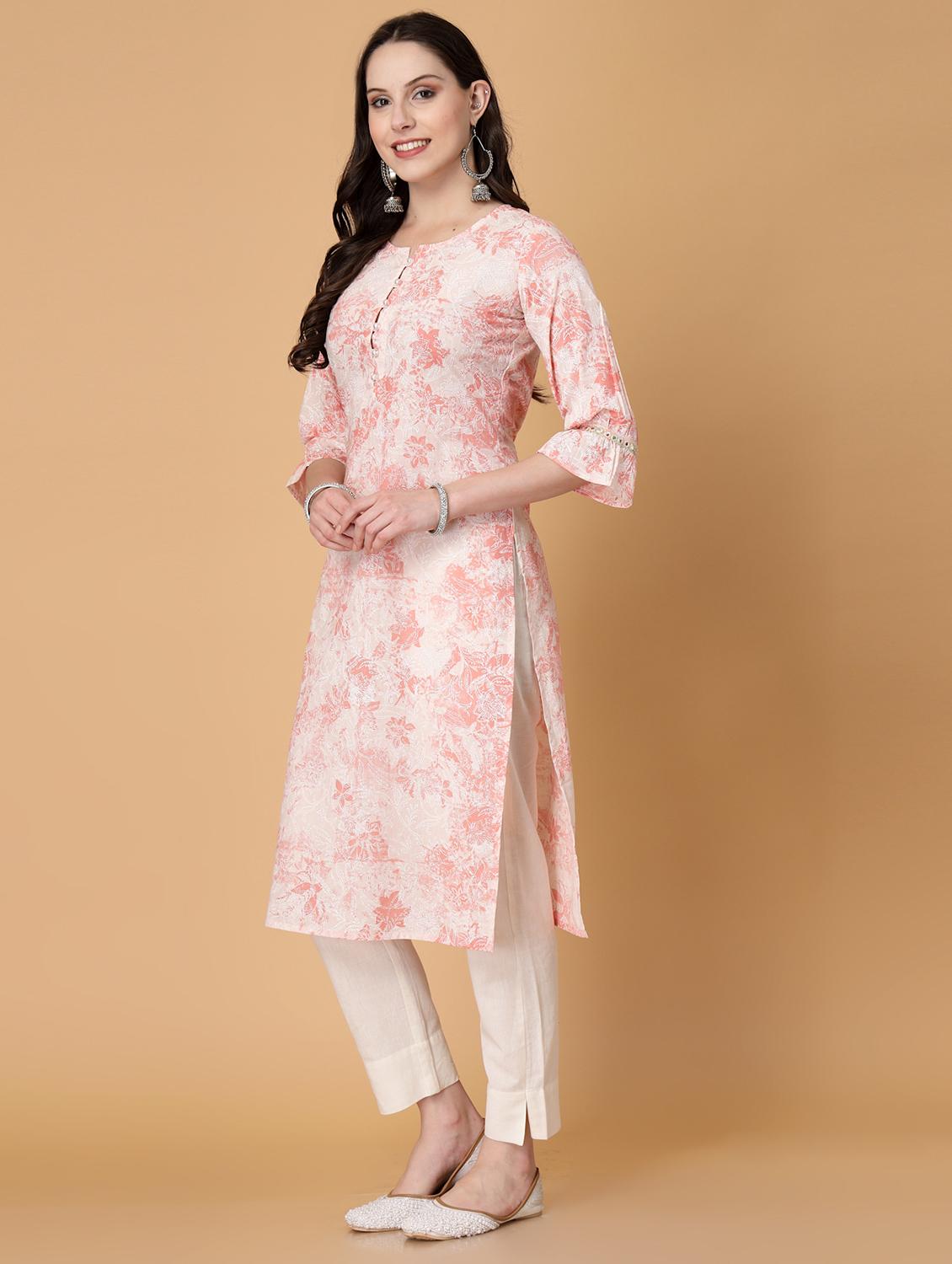 women printed three quarter sleeve straight kurta - 22040906 - Standard Image - 3