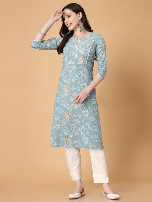 women printed three quarter sleeve straight kurta - 22040907 - Standard Image - 0