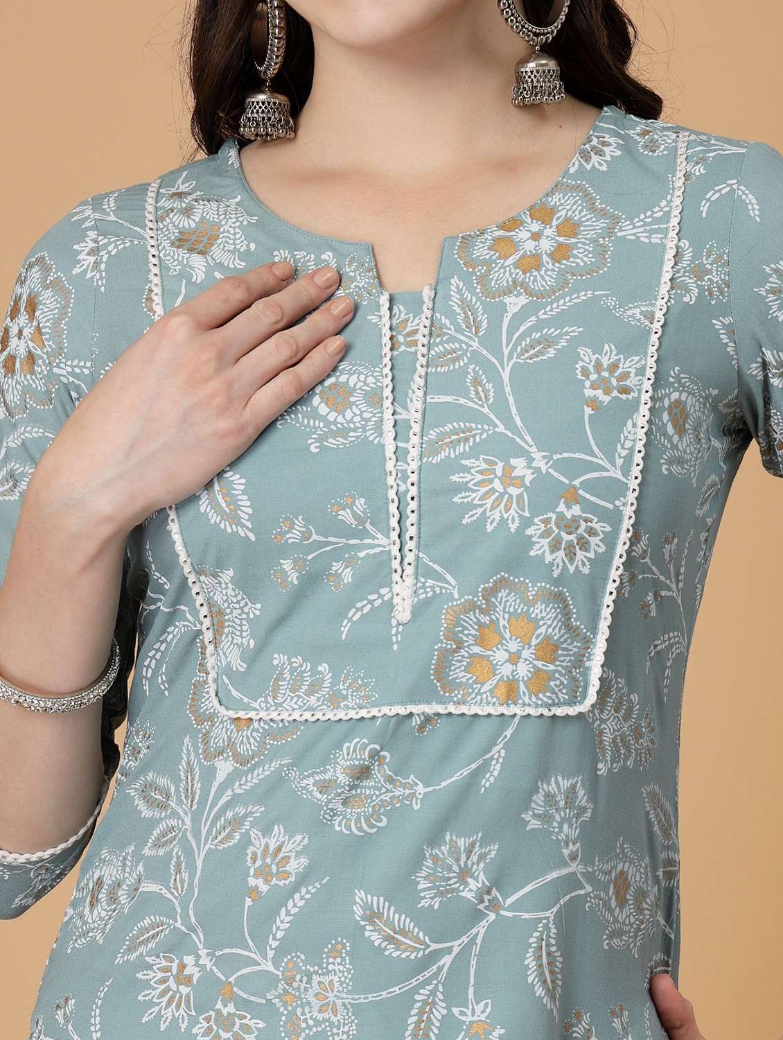 women printed three quarter sleeve straight kurta - 22040907 - Standard Image - 5