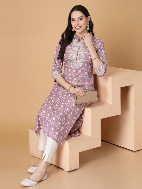 women printed three quarter sleeve straight kurta - 22040908 -  Standard Image - 0