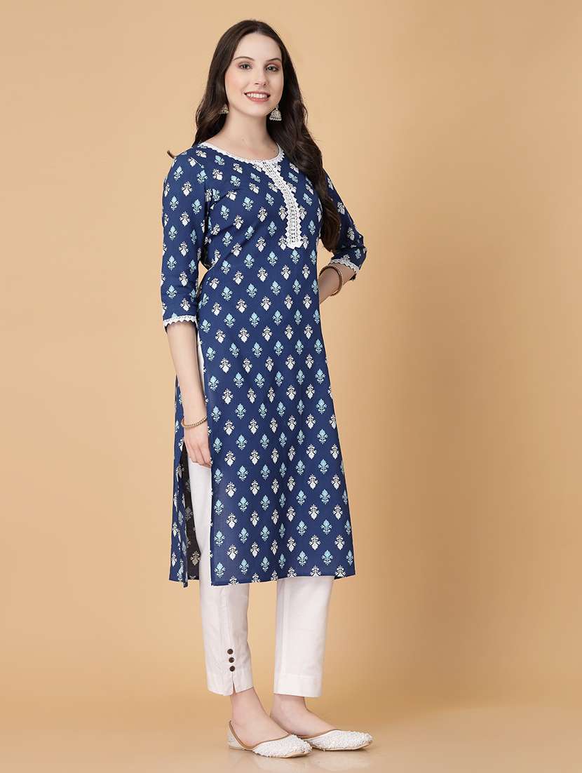 women printed three quarter sleeve straight kurta - 22040909 - Standard Image - 3
