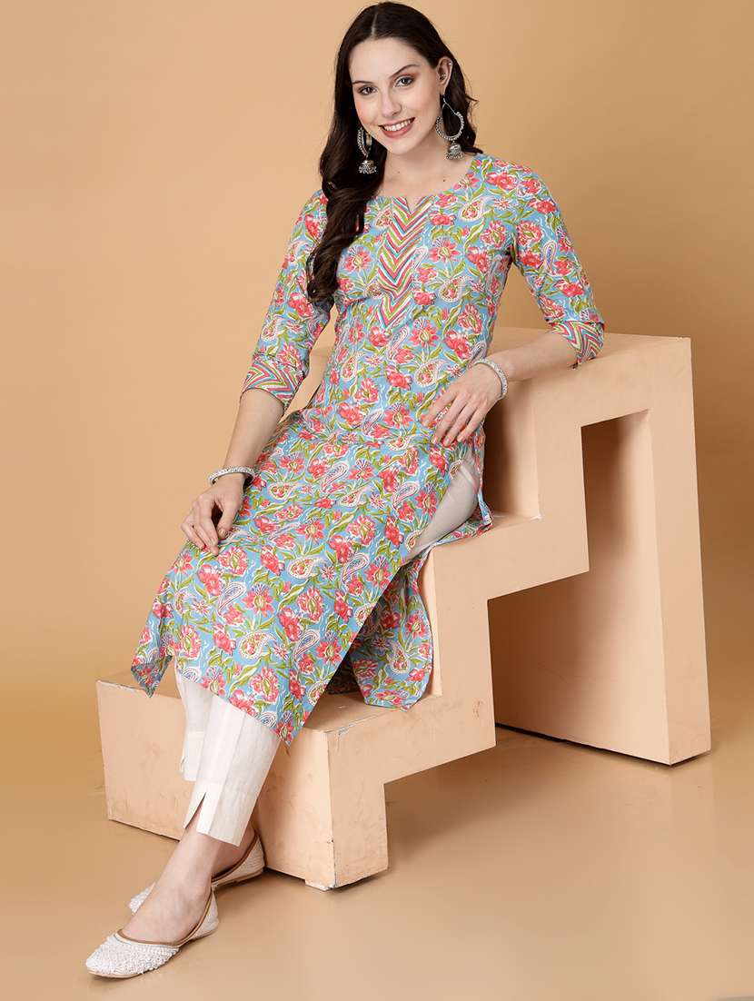 women printed three quarter sleeve straight kurta - 22040910 - Zoom Image - 0