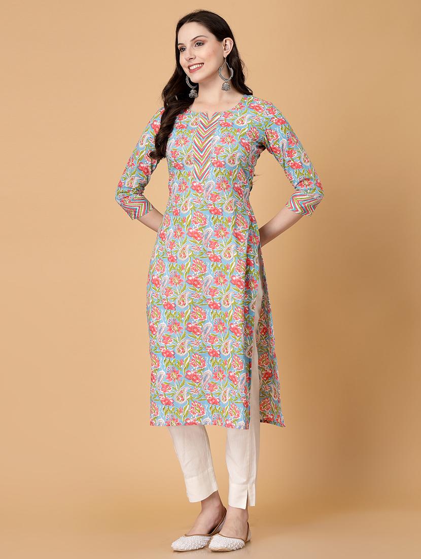 women printed three quarter sleeve straight kurta - 22040910 - Standard Image - 3