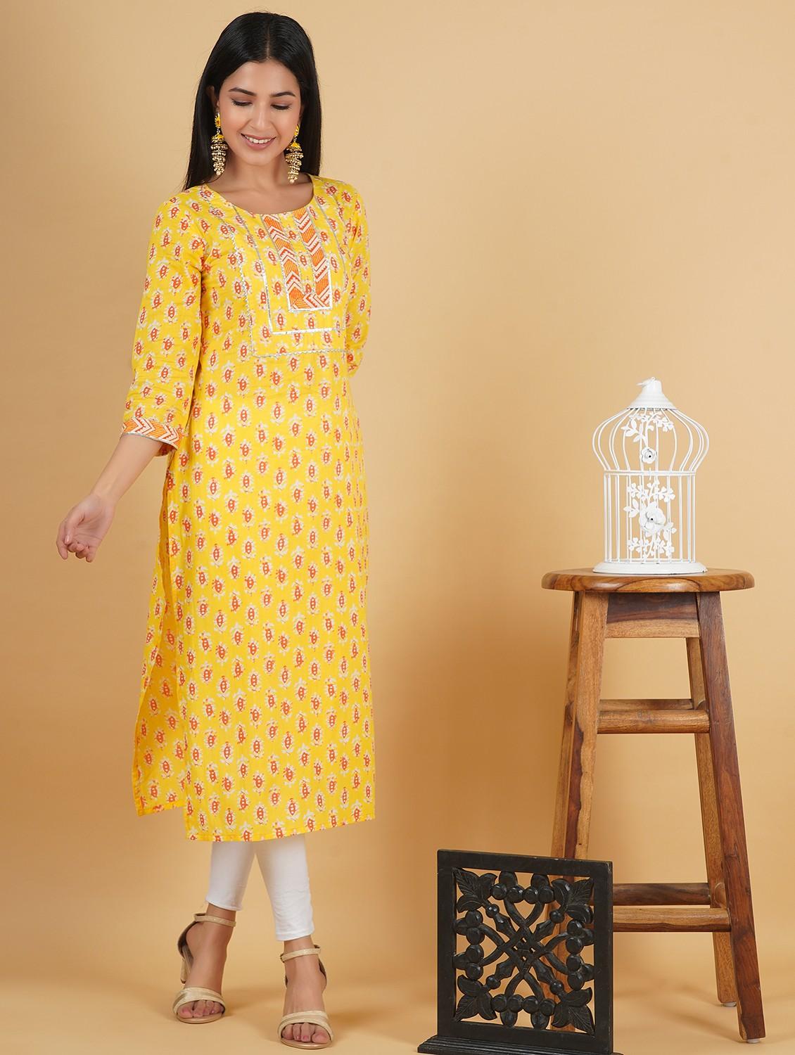 women printed three quarter sleeve straight kurta - 22040911 - Zoom Image - 0
