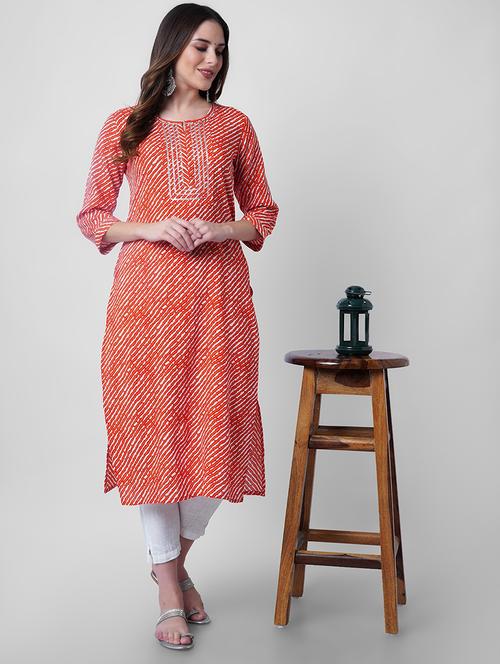 women printed three quarter sleeve straight kurta - 22040914 -  Standard Image - 0