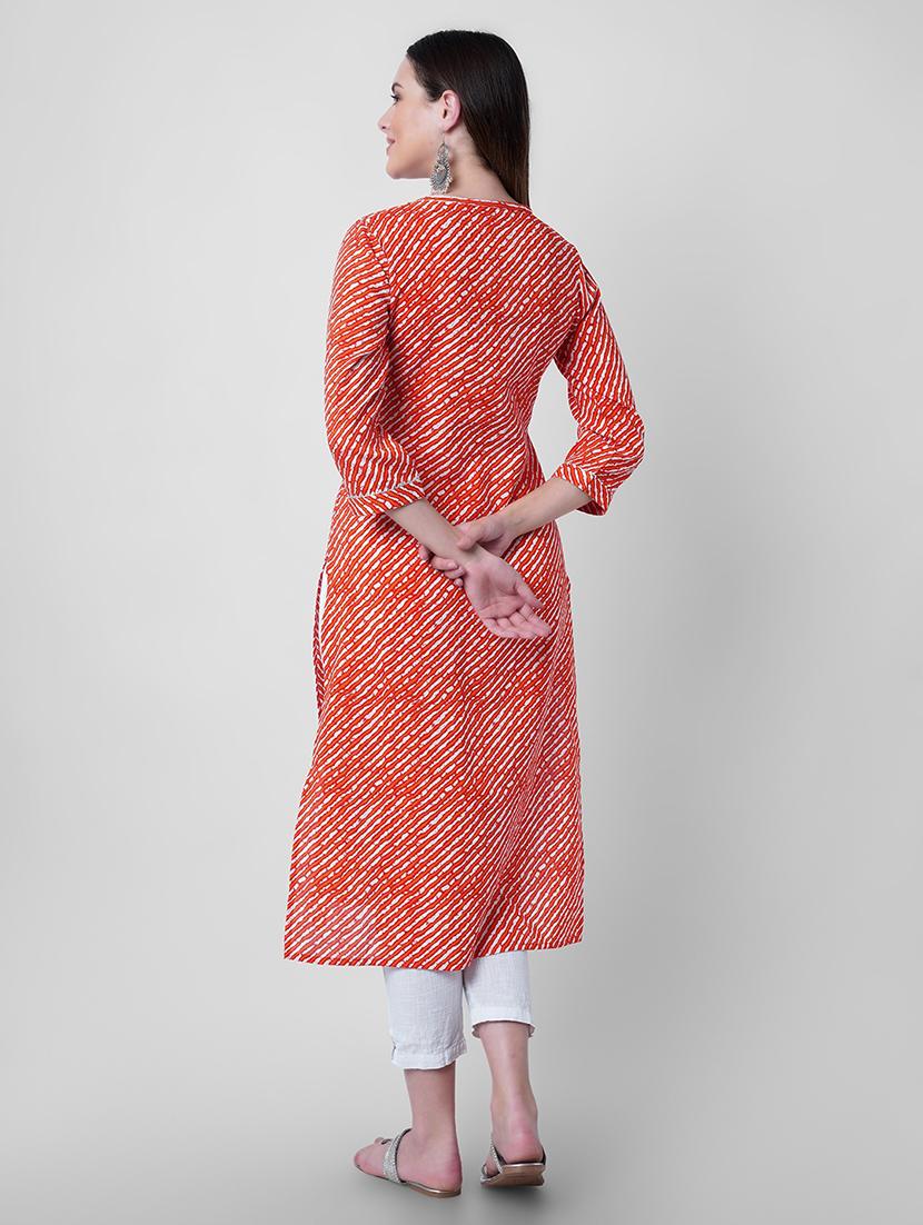 women printed three quarter sleeve straight kurta - 22040914 - Standard Image - 3