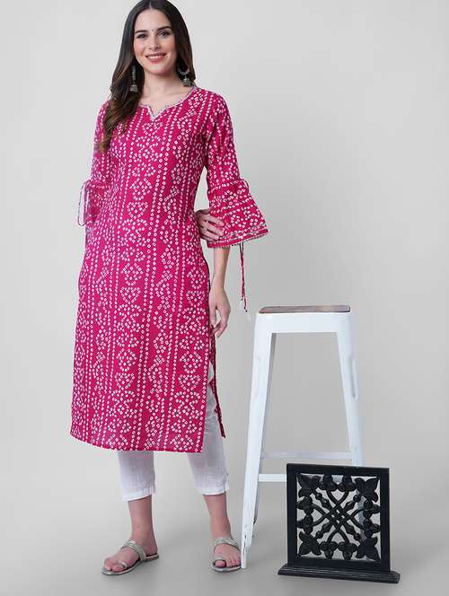 women printed three quarter sleeve straight kurta - 22040915 - Standard Image - 0