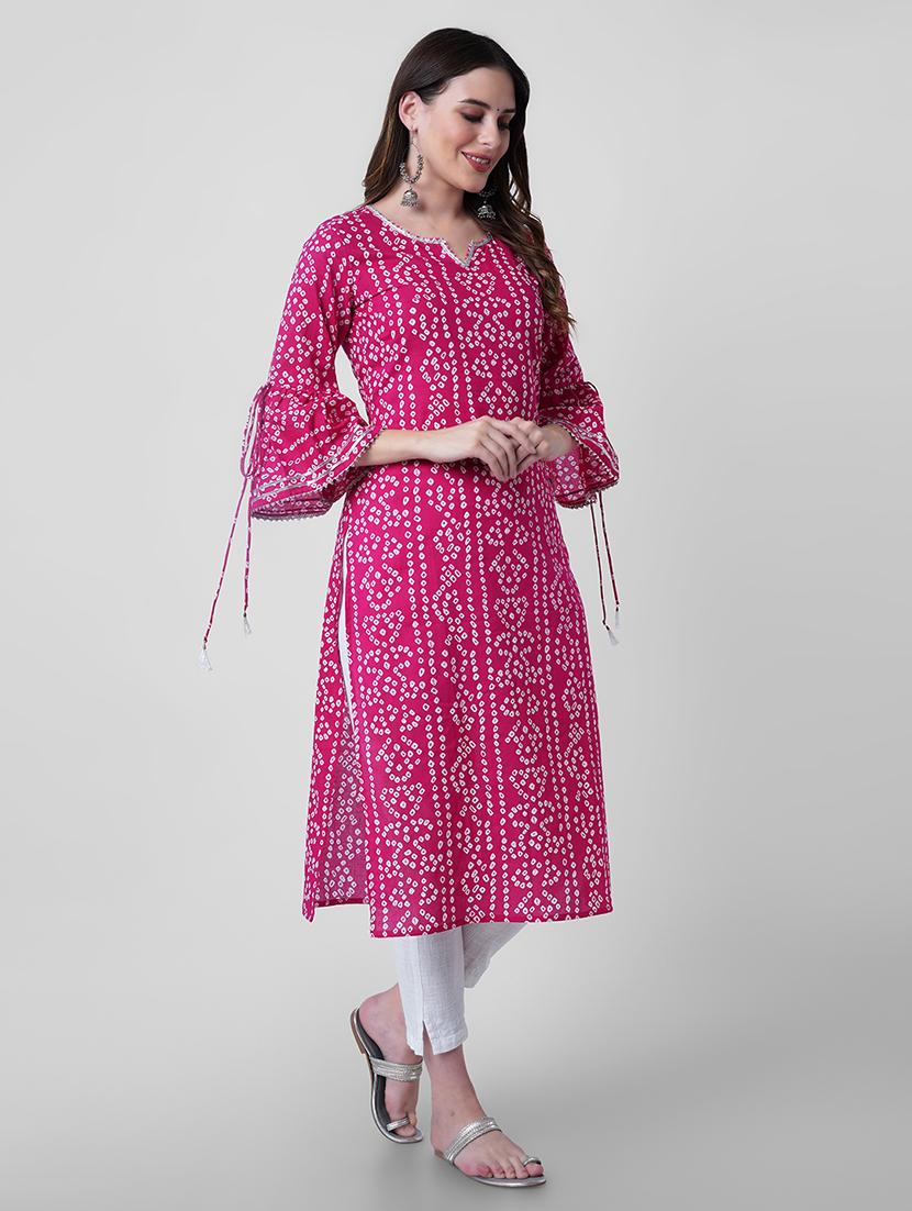 women printed three quarter sleeve straight kurta - 22040915 - Standard Image - 3