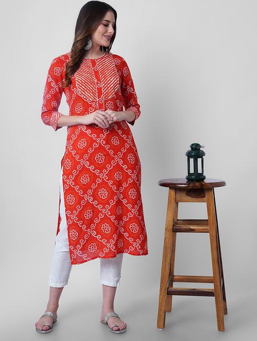 women printed three quarter sleeve straight kurta - 22040916 -  Standard Image - 0
