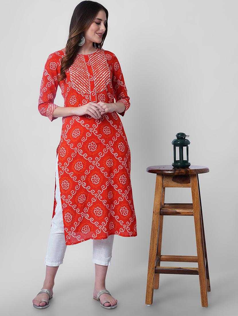 women printed three quarter sleeve straight kurta - 22040916 -  Zoom Image - 0