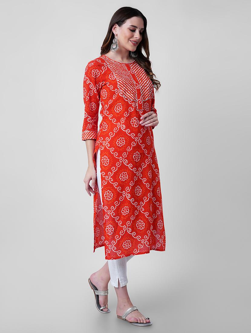 women printed three quarter sleeve straight kurta - 22040916 - Standard Image - 3