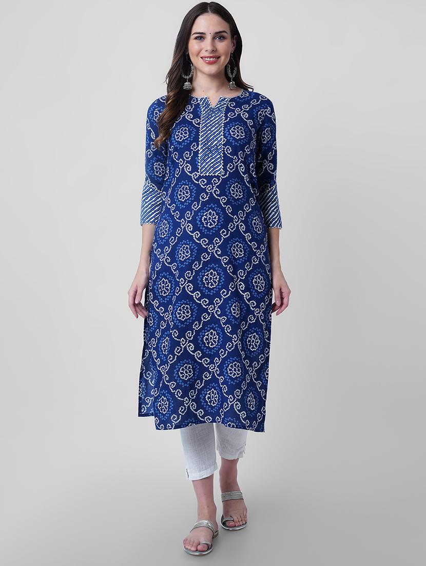 women printed three quarter sleeve straight kurta - 22040917 - Zoom Image - 0