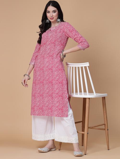 women printed three quarter sleeve straight kurta - 22040919 - Standard Image - 0