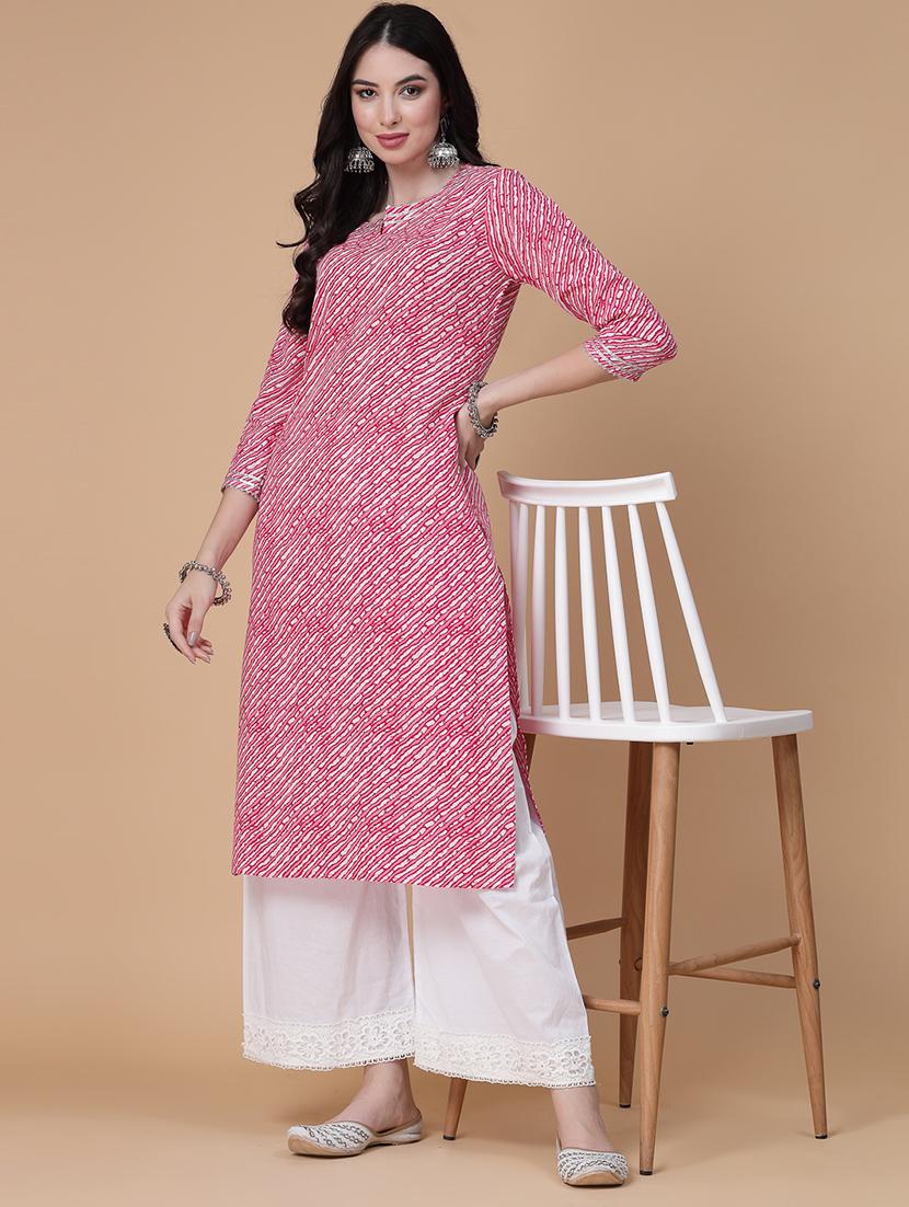 women printed three quarter sleeve straight kurta - 22040919 - Zoom Image - 0