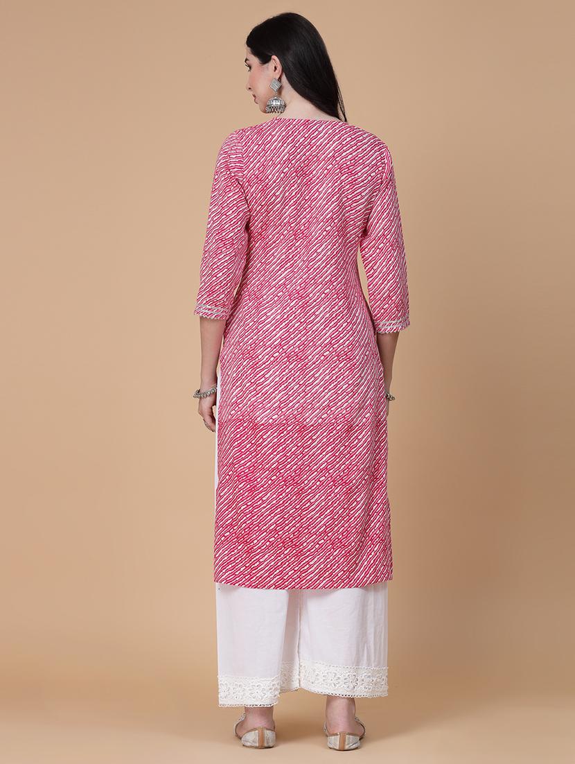 women printed three quarter sleeve straight kurta - 22040919 - Standard Image - 3