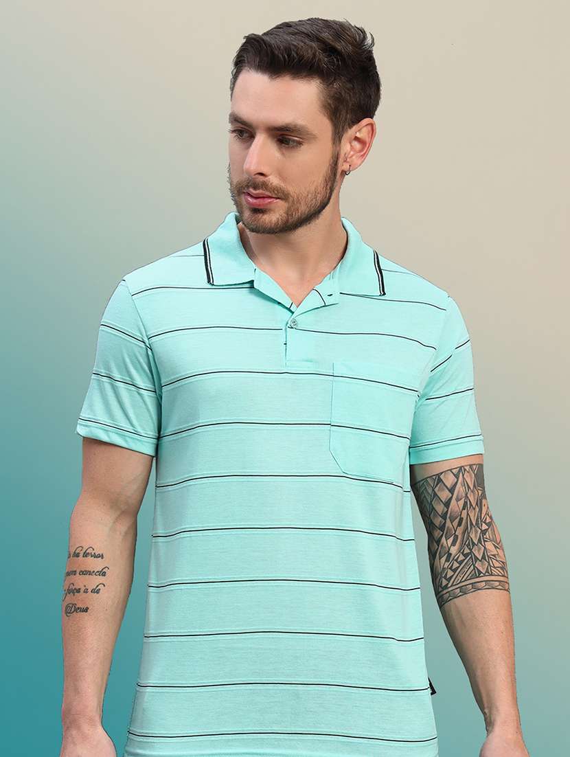 men striped short sleeve regular fit polo t-shirt