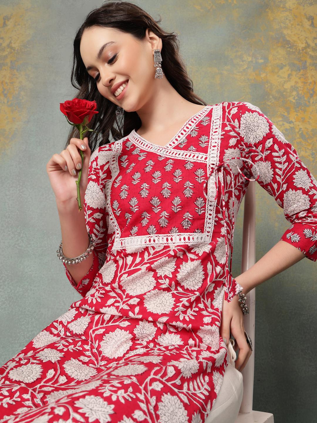 women printed three quarter sleeve straight kurta - 22040990 - Standard Image - 5