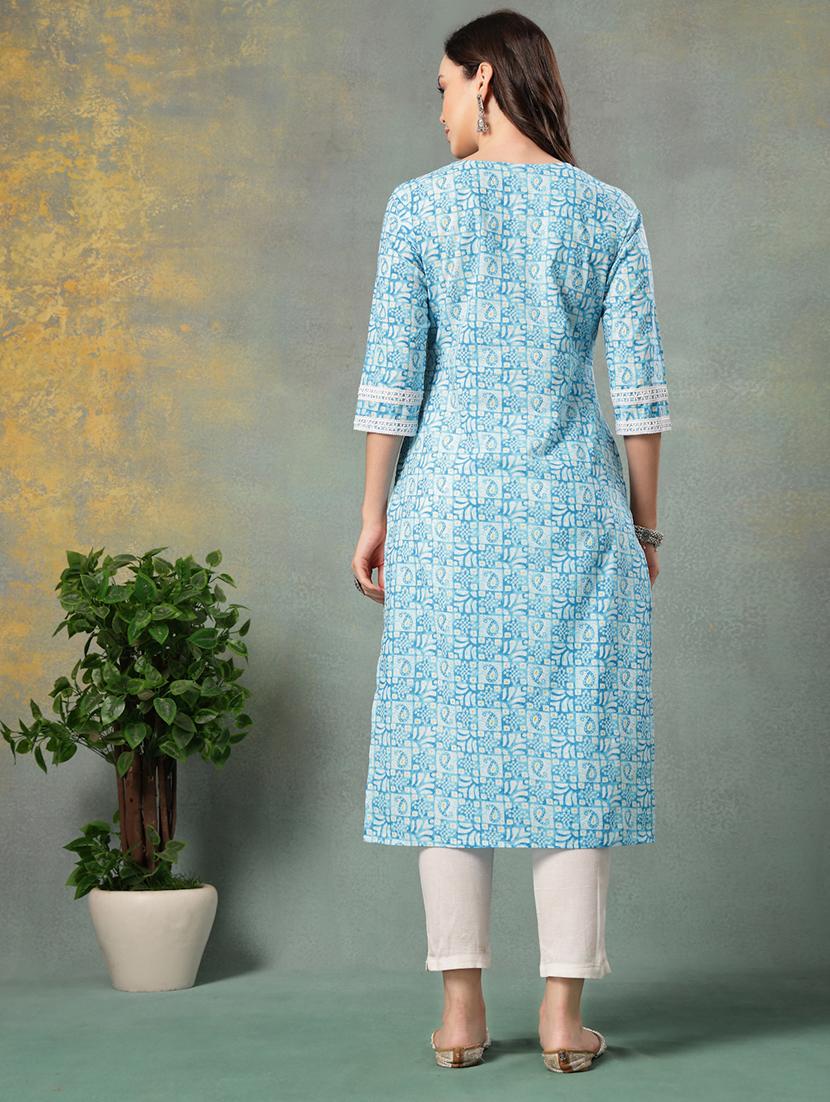 women printed three quarter sleeve straight kurta - 22040992 - Standard Image - 3