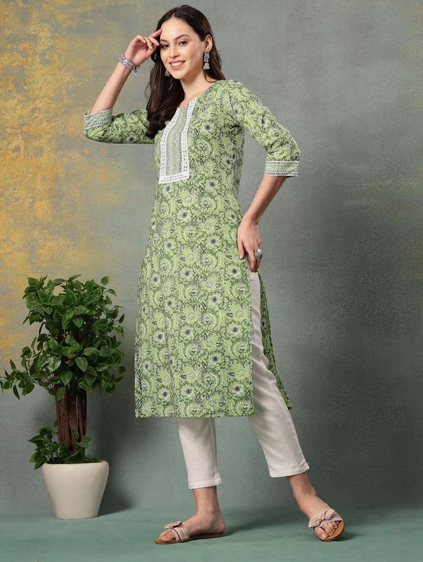 women printed three quarter sleeve straight kurta - 22040993 - Standard Image - 3