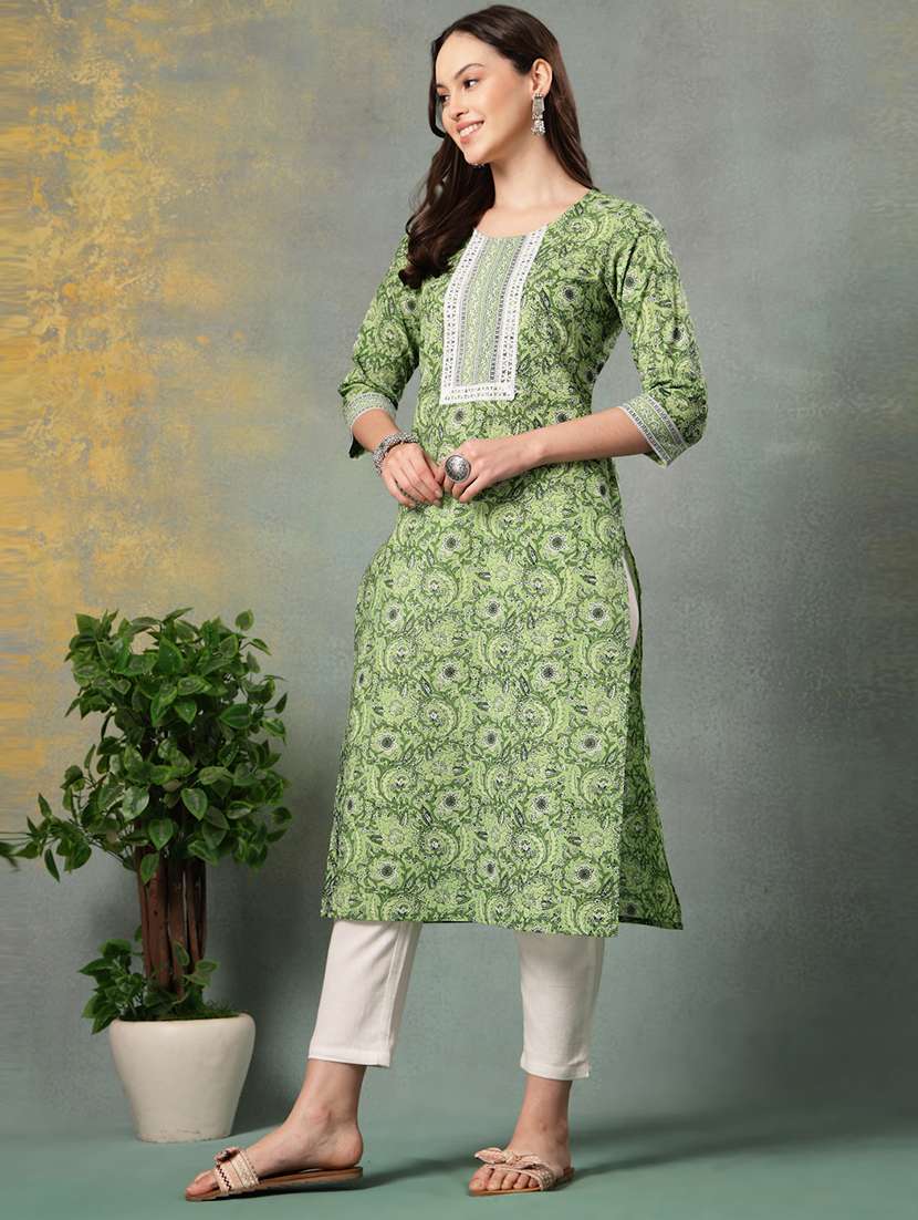 women printed three quarter sleeve straight kurta - 22040993 - Standard Image - 5