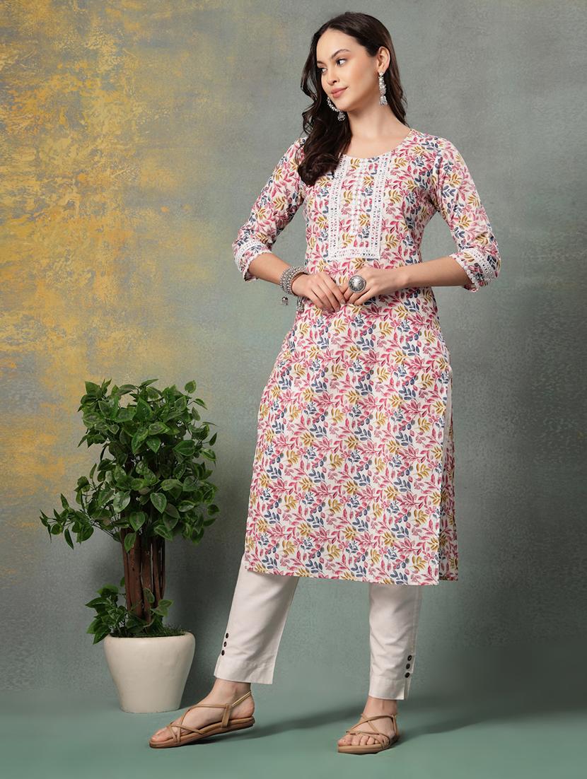 women printed three quarter sleeve straight kurta - 22040994 - Standard Image - 3