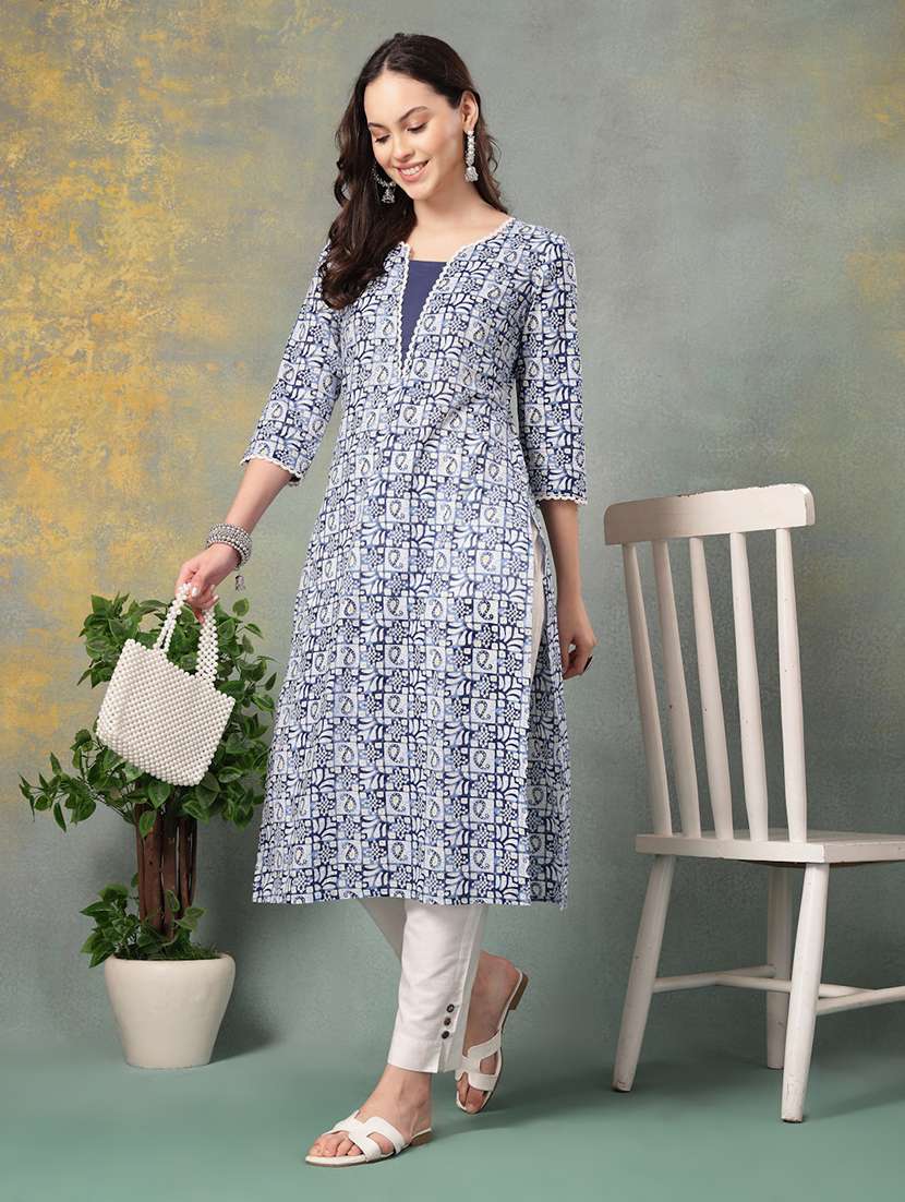 women printed three quarter sleeve straight kurta - 22040995 - Zoom Image - 0