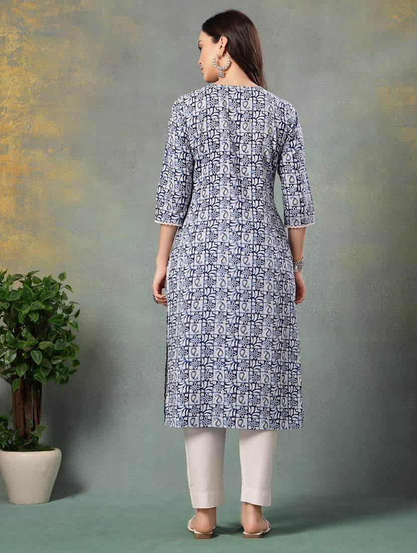 women printed three quarter sleeve straight kurta - 22040995 - Standard Image - 3