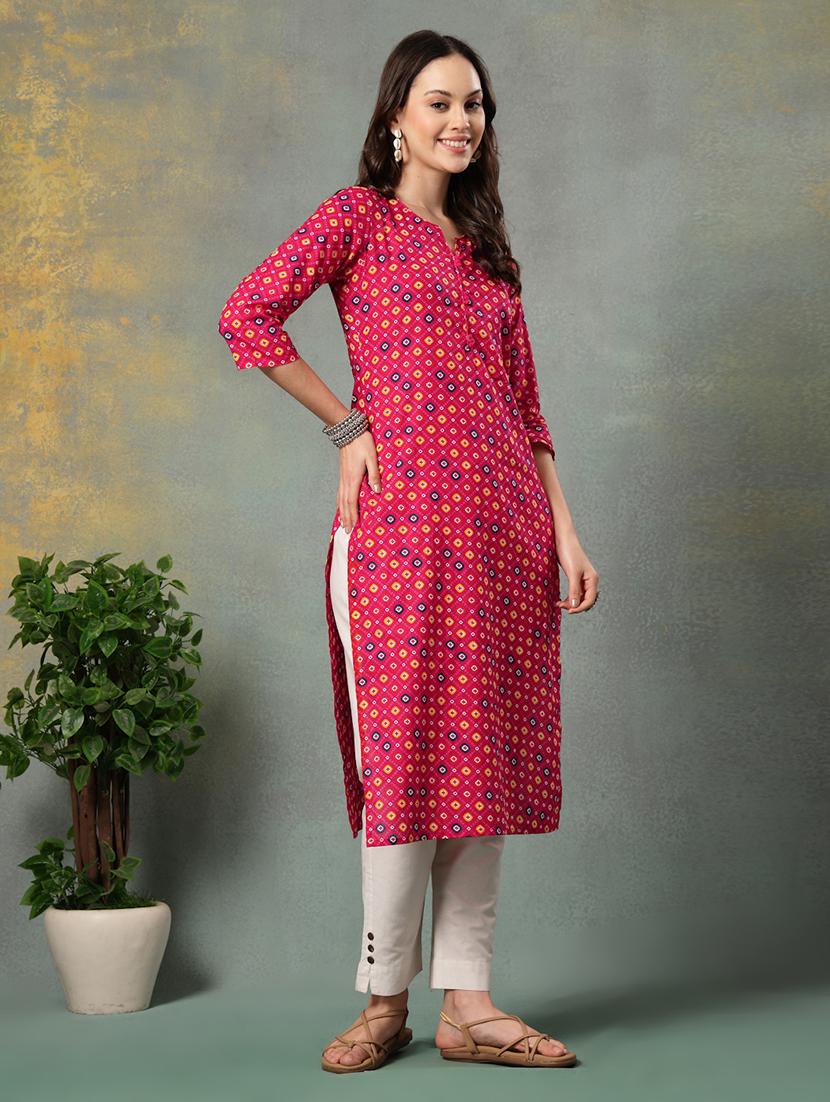 women printed three quarter sleeve straight kurta - 22040996 - Standard Image - 3