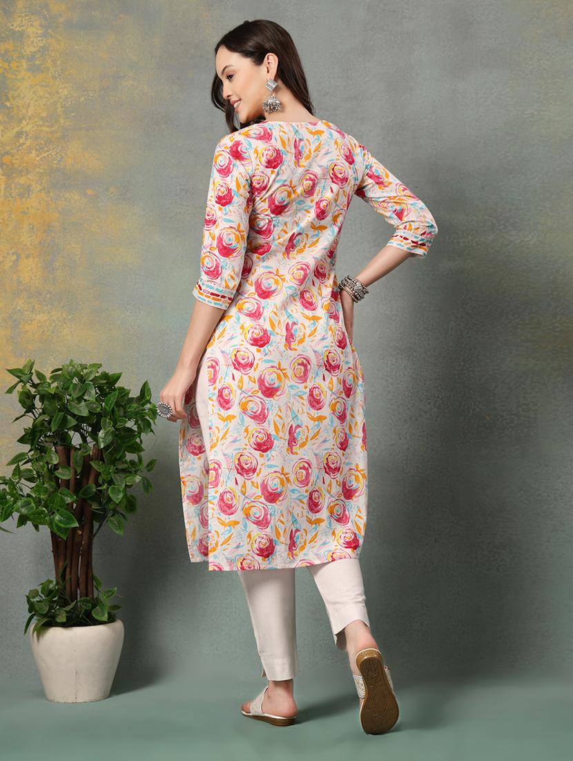 women printed three quarter sleeve straight kurta - 22040997 - Standard Image - 3