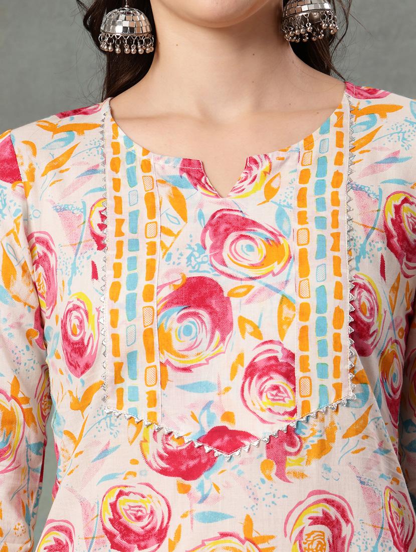 women printed three quarter sleeve straight kurta - 22040997 - Standard Image - 5