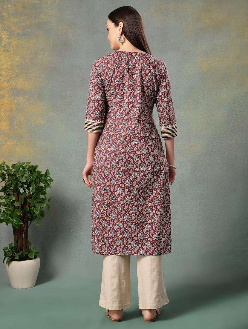 women printed three quarter sleeve straight kurta - 22040999 -  Standard Image - 3