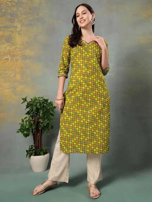 women printed three quarter sleeve straight kurta - 22041000 - Standard Image - 0