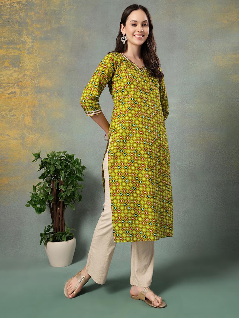 women printed three quarter sleeve straight kurta - 22041000 - Standard Image - 3