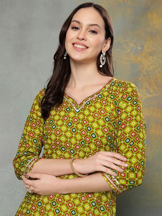 women printed three quarter sleeve straight kurta - 22041000 - Standard Image - 5