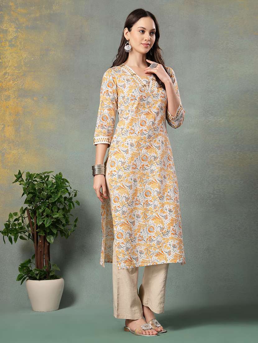 women printed three quarter sleeve straight kurta - 22041001 - Standard Image - 3