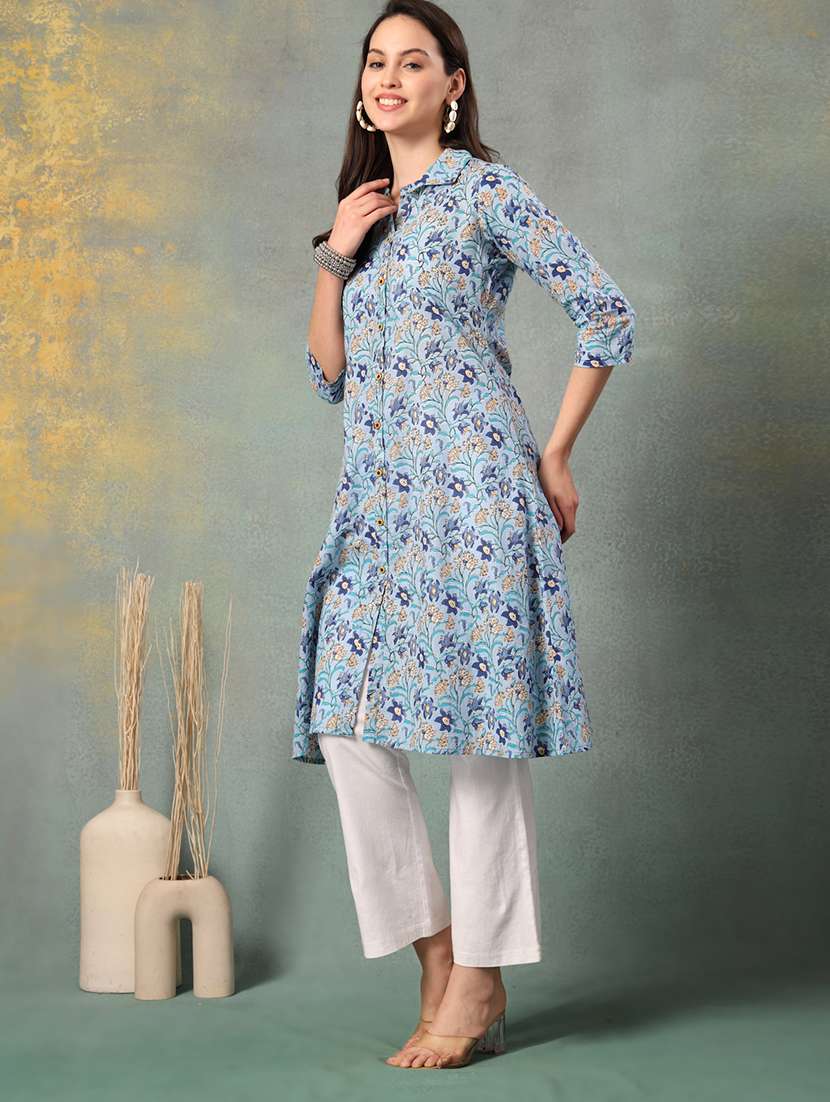 women printed three quarter sleeve straight kurta - 22041002 - Standard Image - 3