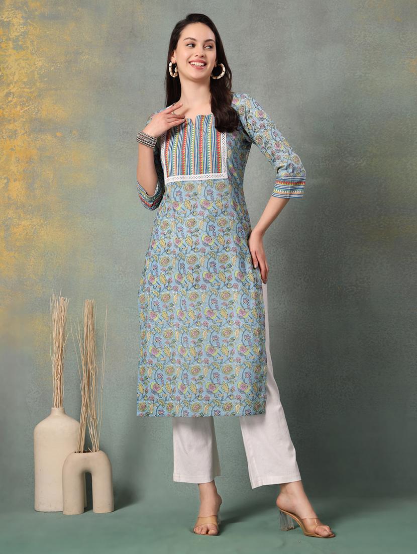 women printed three quarter sleeve straight kurta - 22041003 - Zoom Image - 0