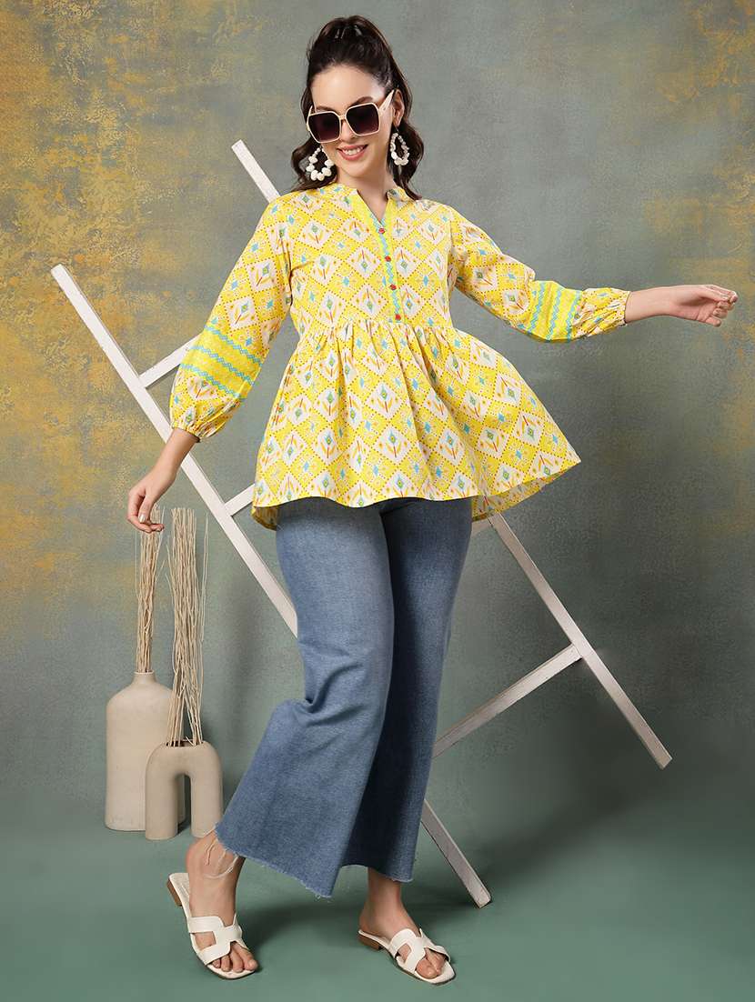 women printed three quarter sleeve flared kurti - 22041004 - Standard Image - 5