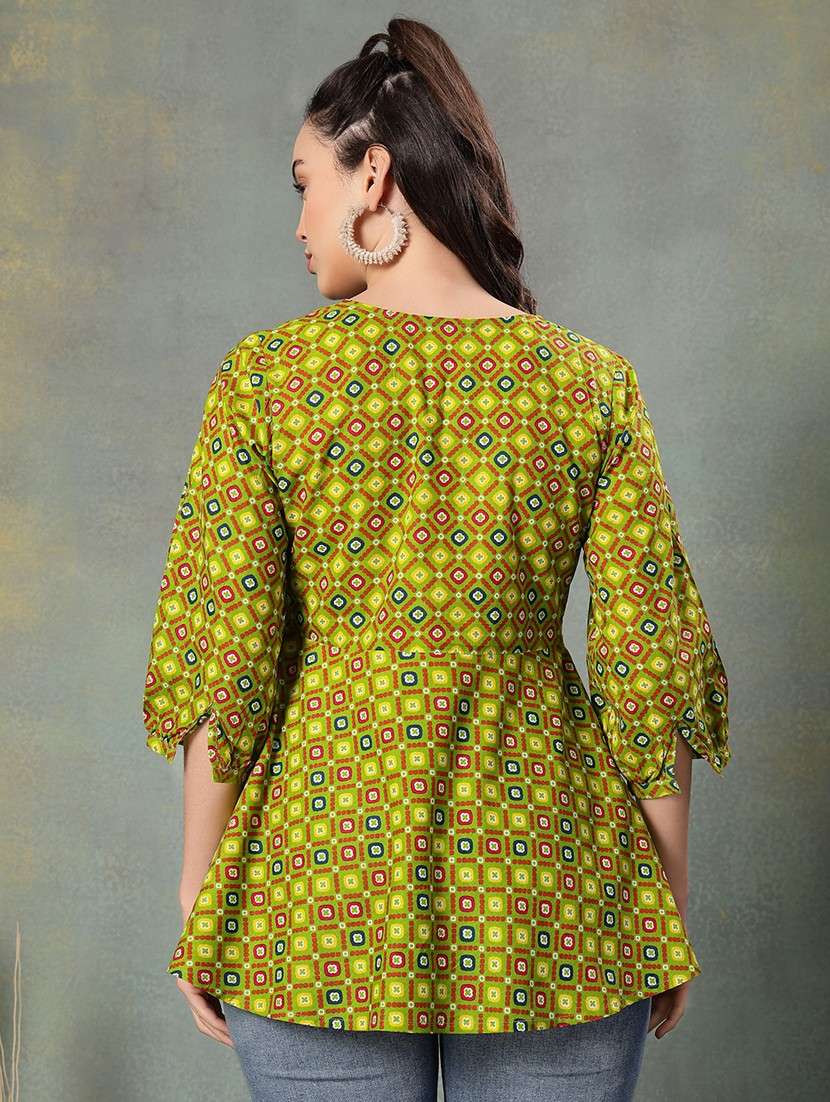women printed three quarter sleeve flared kurti - 22041005 - Standard Image - 3