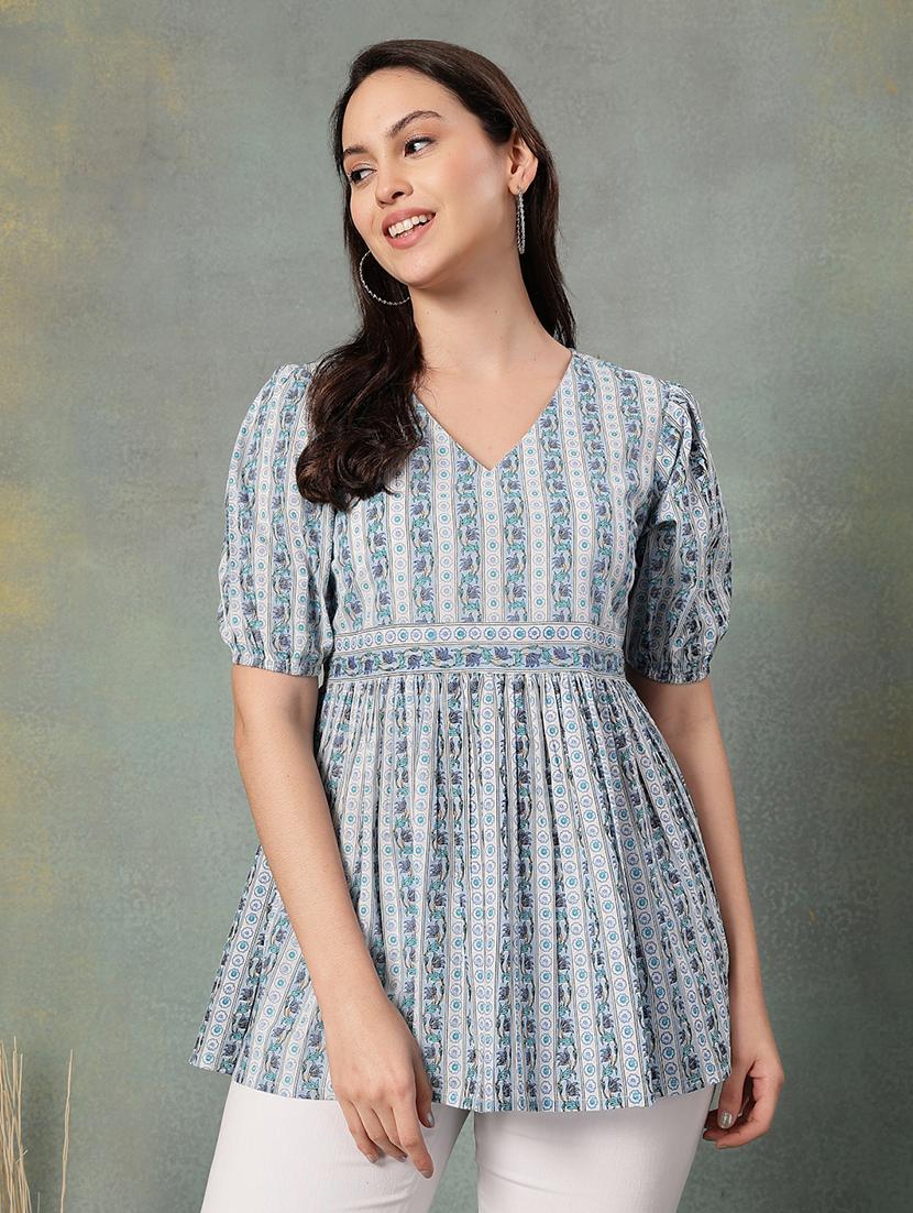 women printed puff sleeve flaerd top - 22041008 - Zoom Image - 0