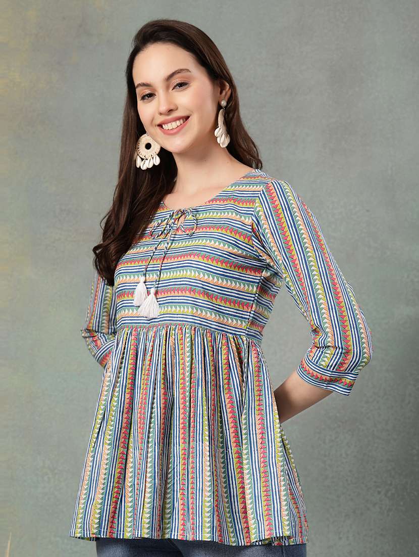 women printed three quarter sleeve a-line kurti - 22041009 - Standard Image - 3