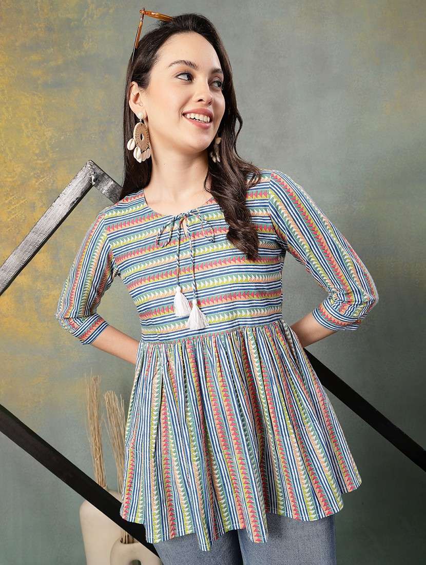 women printed three quarter sleeve a-line kurti - 22041009 - Standard Image - 5