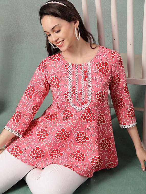 women printed three quarter sleeve a-line kurti - 22041010 - Zoom Image - 0